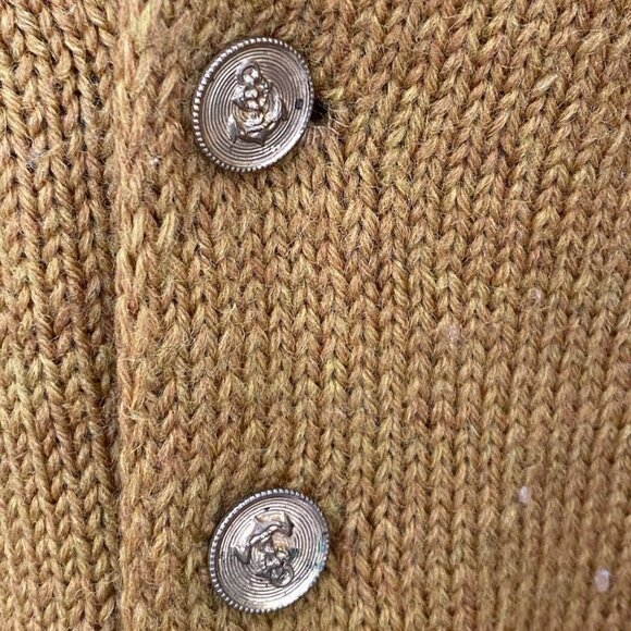 Vintage 60’s Gold Mustard Hand Knit Cardigan Sweater Men’s Size M USA Monogram W - Picture 5 of 7